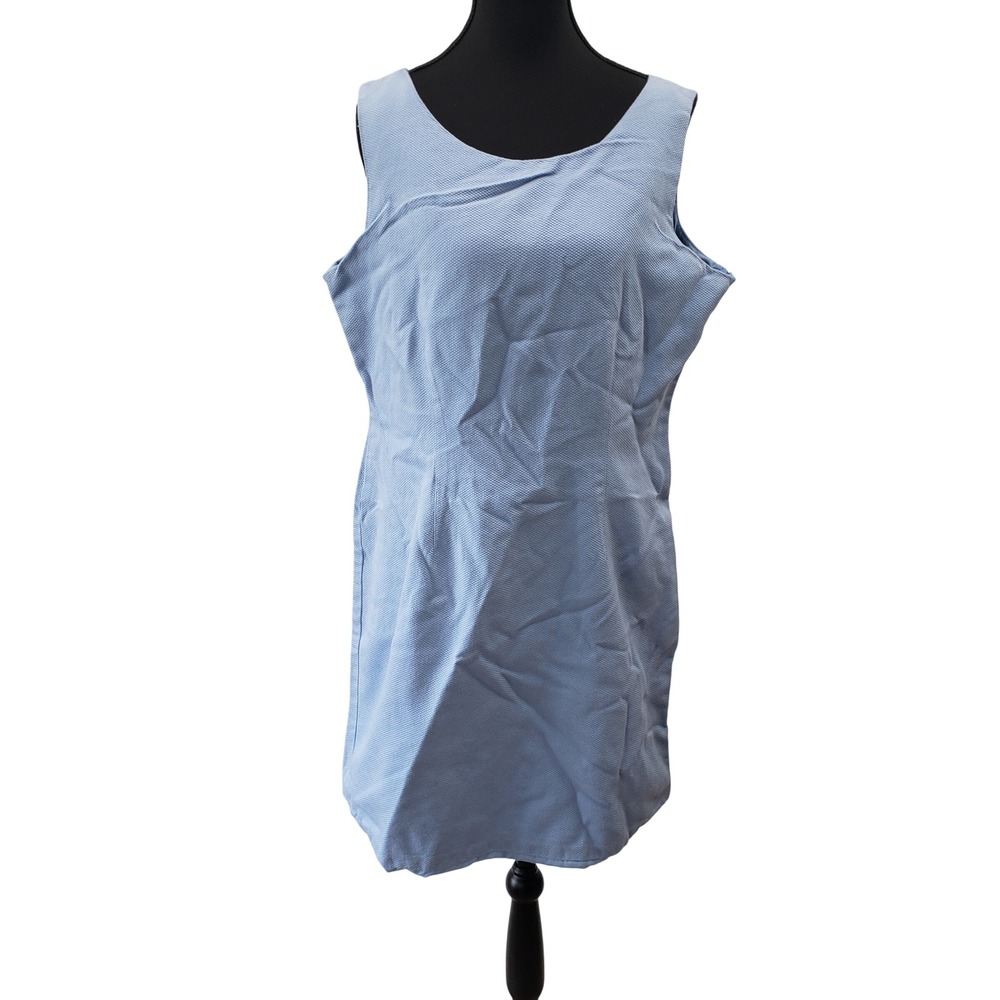 Casual Corner Shift Dress Womens 14 Light Blue Cotton Textured Sleeveless 90s‎